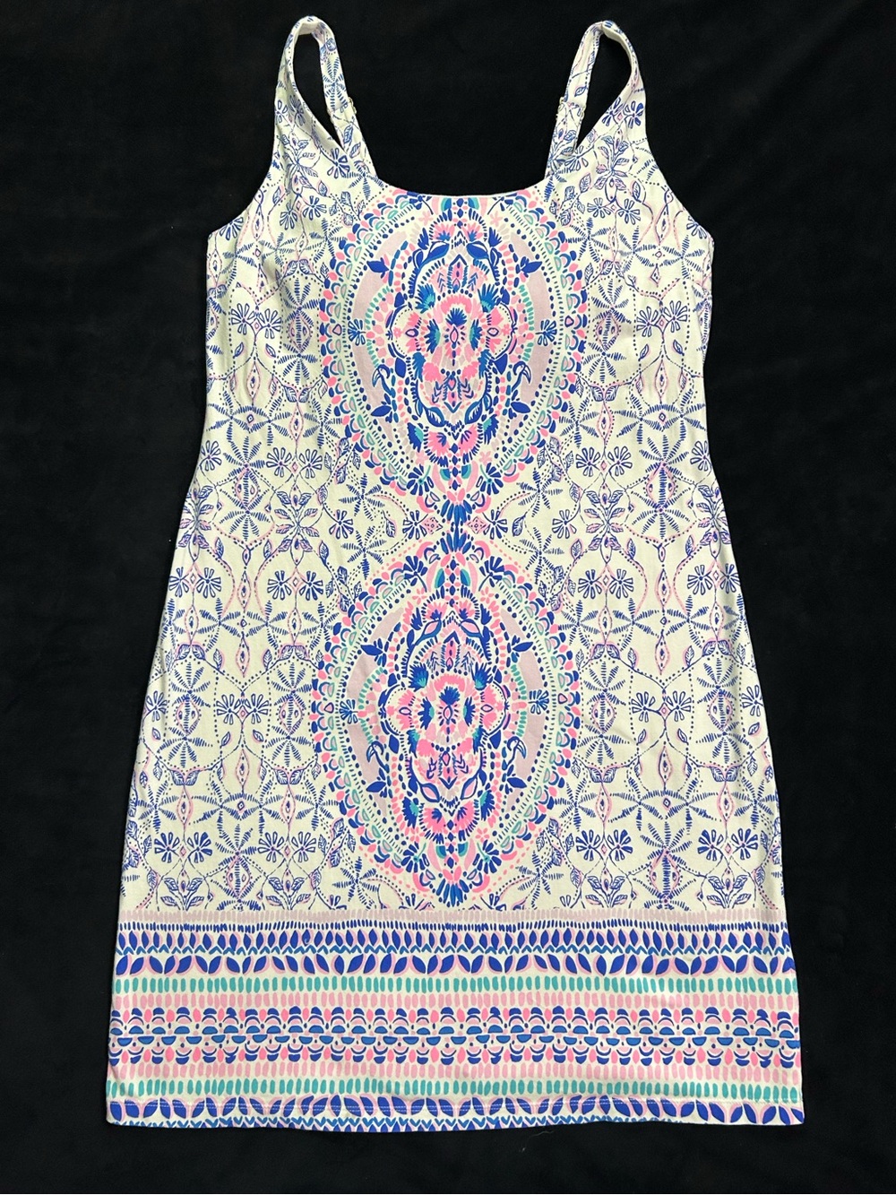 Lilly Pulitzer White Mini Dress with Pink & Blue Medallion Print